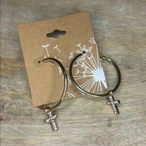 Gold Hoops With Crosses NWT